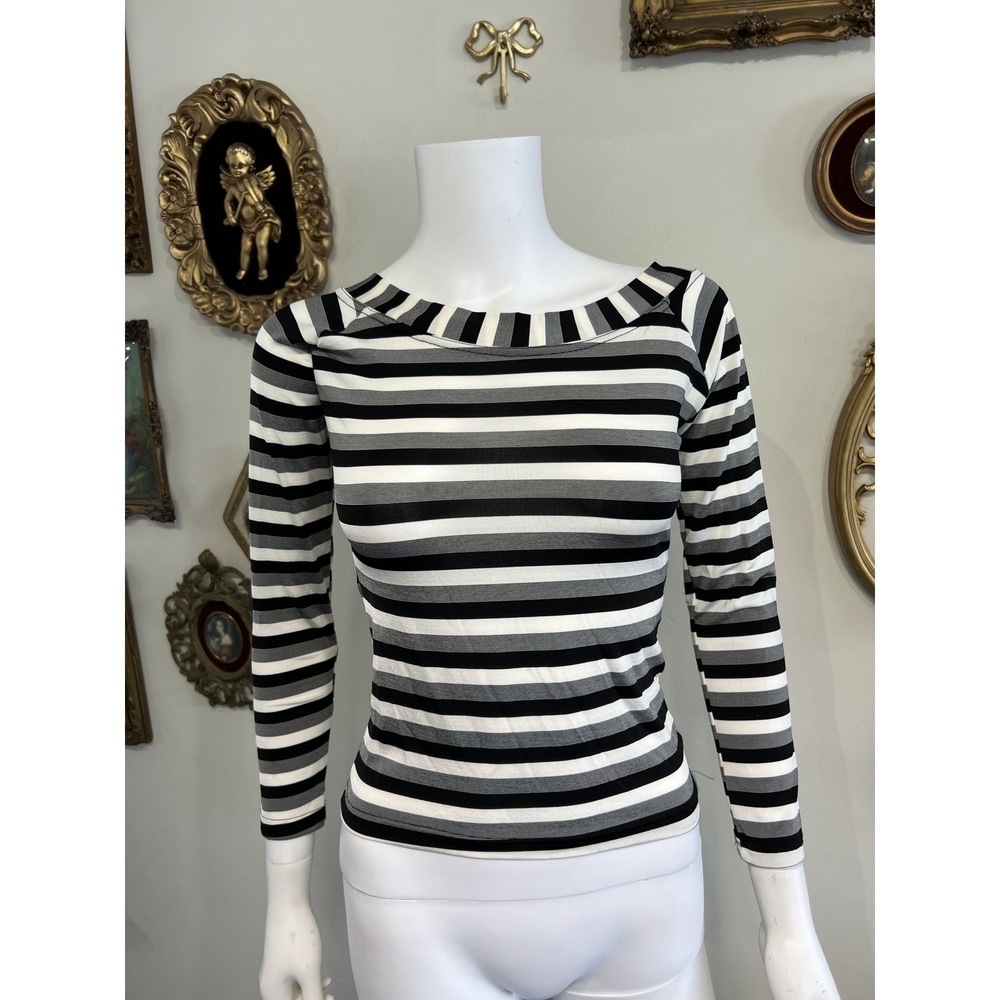 Cheryl Creations Vintage Black and White Striped Long-Sleeve Top One Size